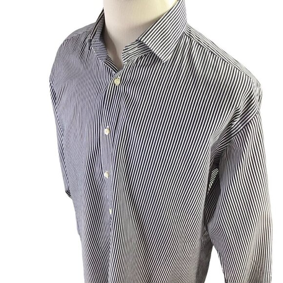 Jack Stone Thomas Dean Long Sleeve Contrast Flip Cuff Size XL Navy Blue Stripe - Picture 2 of 8